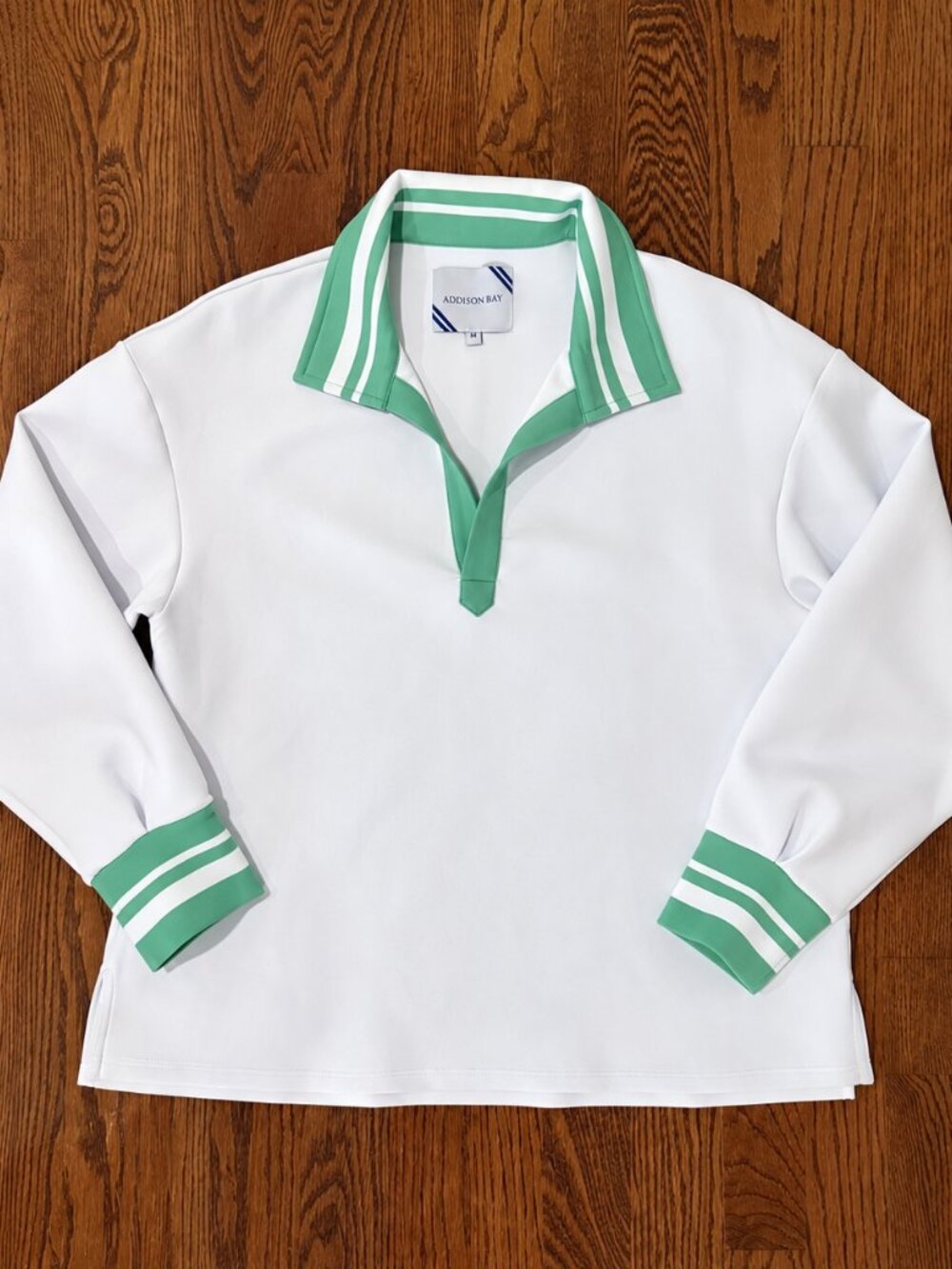 Addison Bay white/green Scuba Light Rugby Sweatshirt Size M